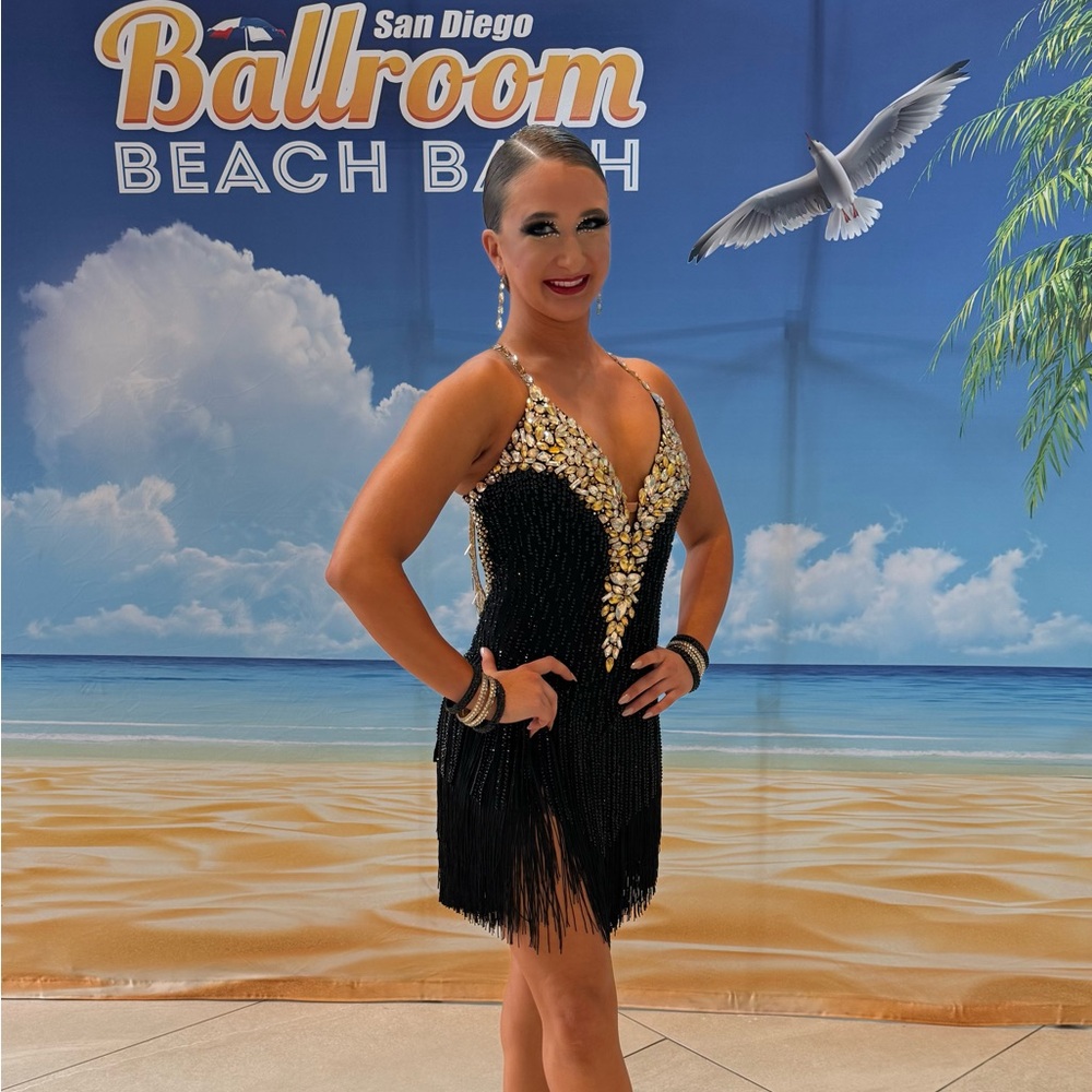 Elegant Black and Gold Latin Rhythm Ballroom Women's Dress by Sirius